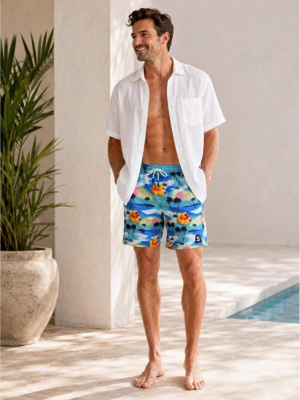 Neff Swim Trunks Men’s Large Tropical Duck Palm Tree Board Shorts Unlined